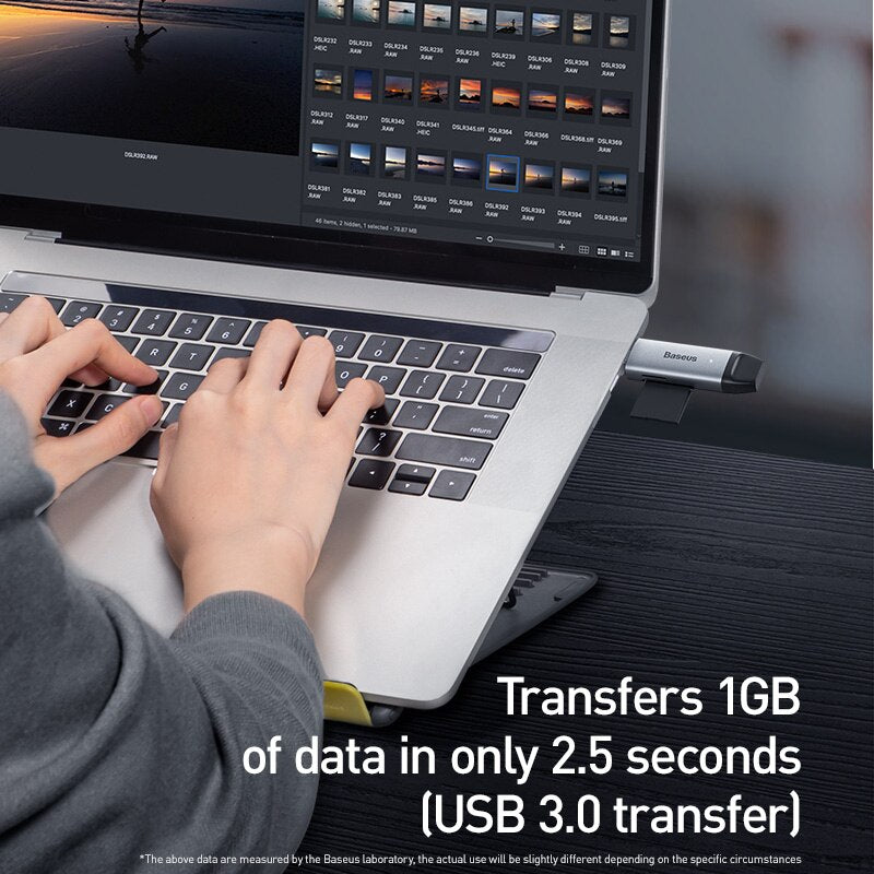 Leitor de cartão  Baseus 2 em 1,USB 3.0 & USB tipo C para SD micro SD TF leitor de cartão OTG. Adaptador Portátil Inteligente Super Rápido memória microSD cardreader para ipad