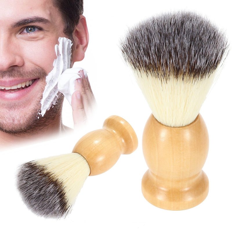 Escova de barbear profissional masculina, portátil, com cabo de madeira, pincel puro nylon para uma limpeza de barba completa